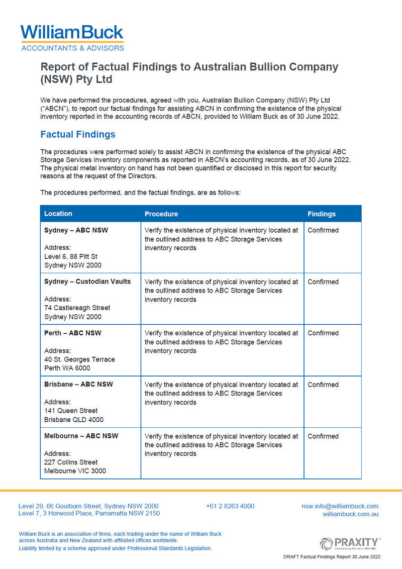 William buck audit quaterly report of factual findings